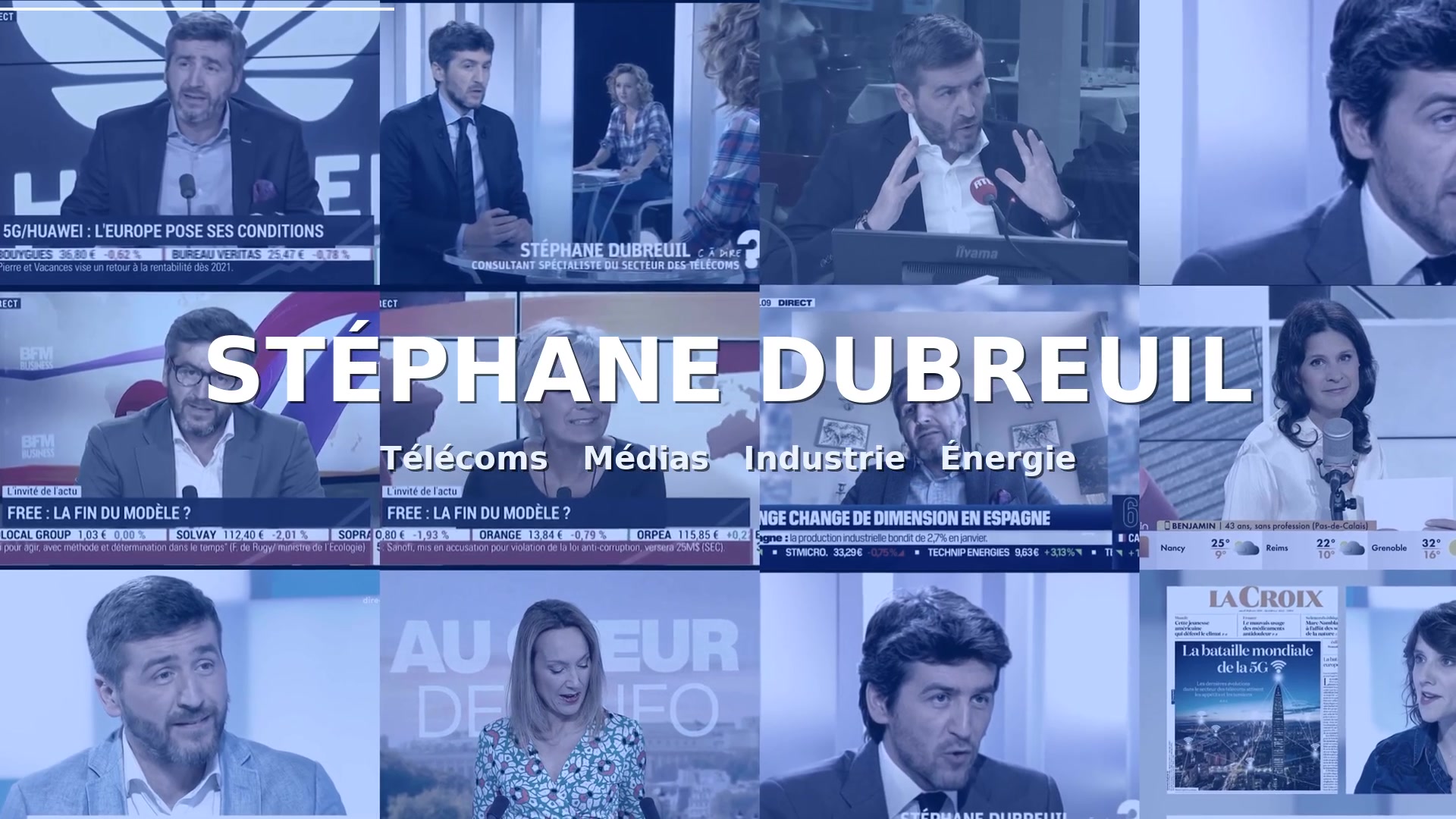 Mosaïque des interventions médias de Stéphane Dubreuil